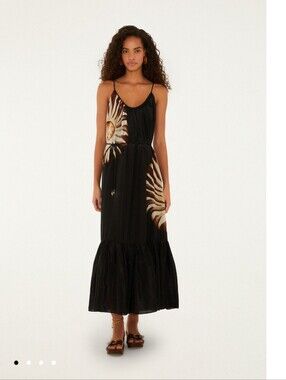 FARM Rio Black Maxi Skirt with Brown Shell Motif
